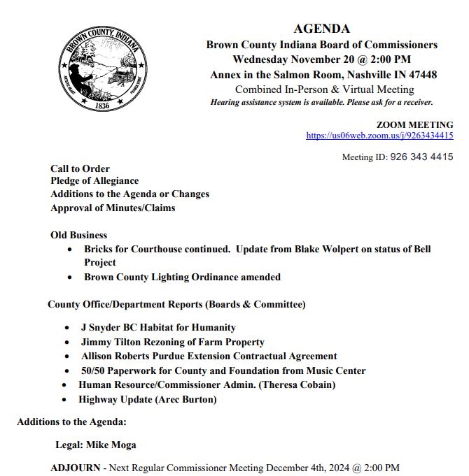 Agenda County Commissioners Nov 20 2024
